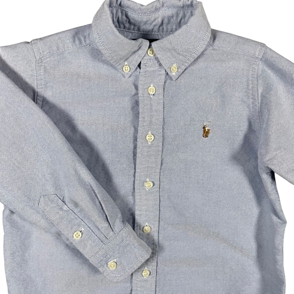 Ralph Lauren Boys Light Blue Oxford Button Down Shirt Size 4 4T Long Sleeve Pony
